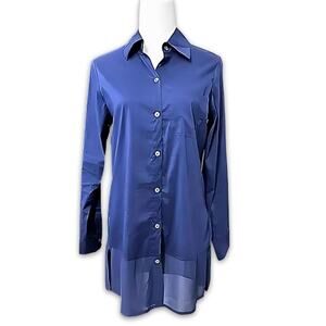 Tommy Bahama Long Sleeve Shirt Button-Front Collar Stretch Pocket Blue Women's S